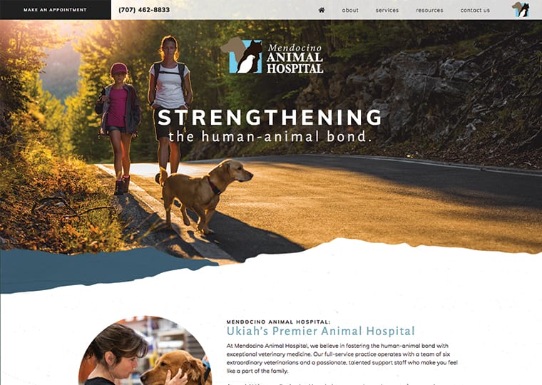 Homepage of Mendocino Animal Hospital Website