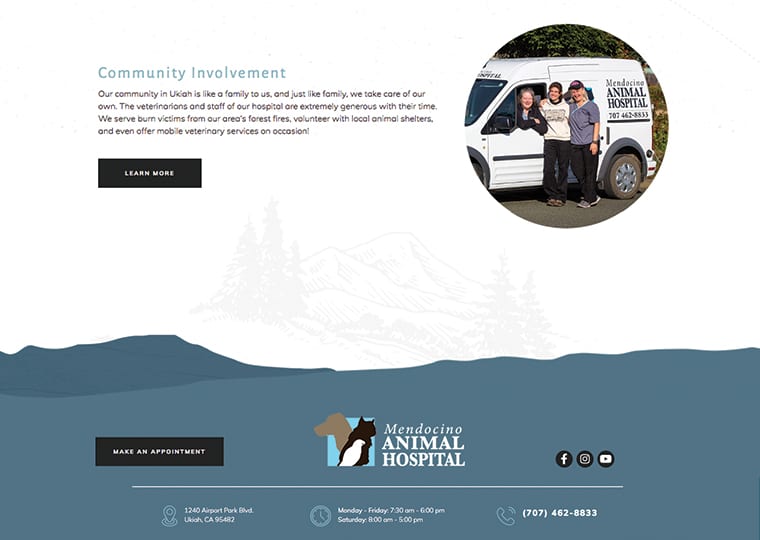 Homepage of Mendocino Animal Hospital Website