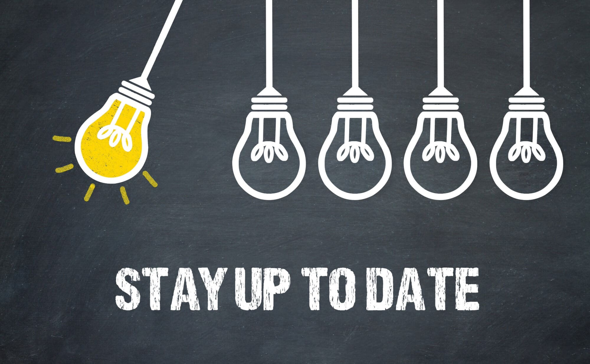 drawn lightbulbs, one is yellow, says stay up to date