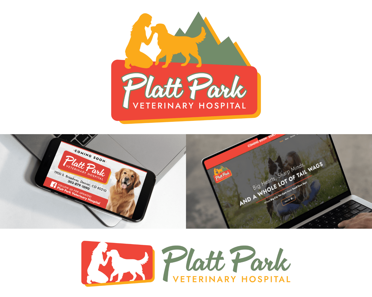 collage of images showcasing variants of Platt Park Veterinary Hospital's logos and website