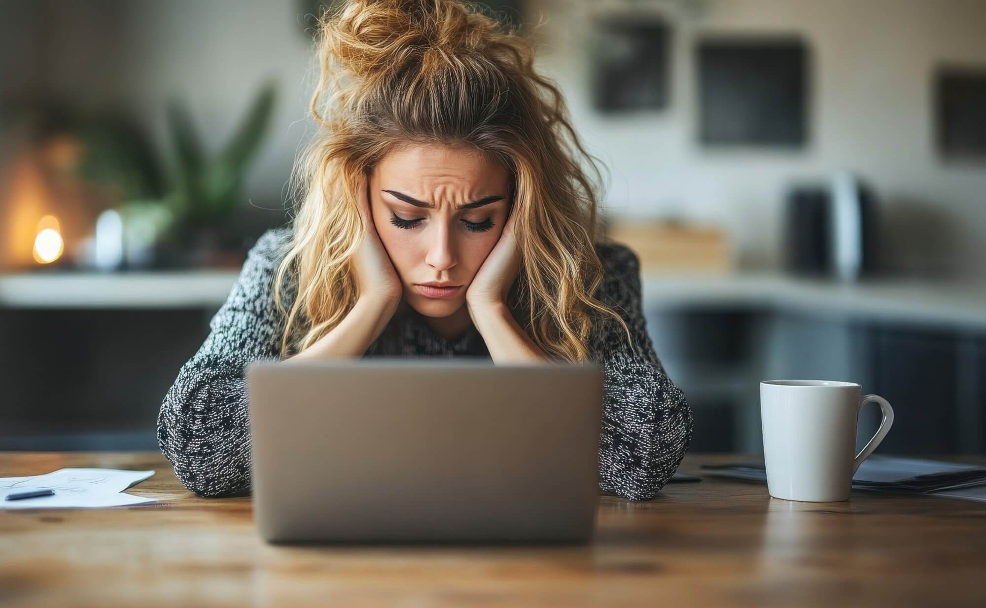 girl sitting at computer looking frustrated