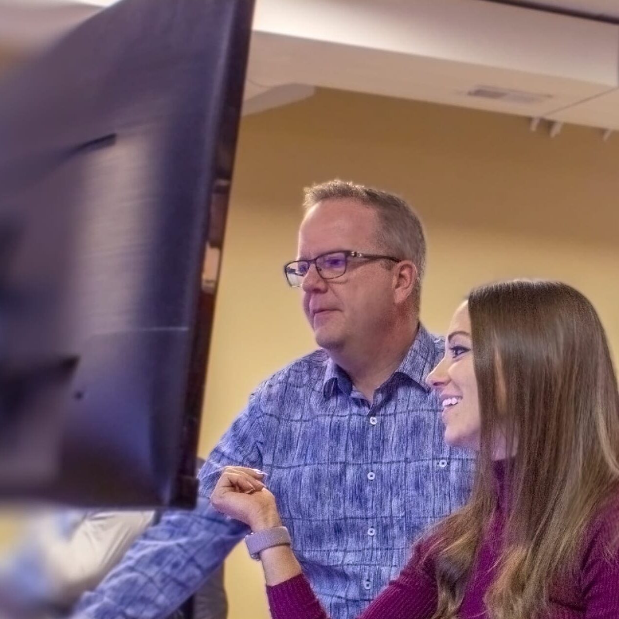 marketing team at computer