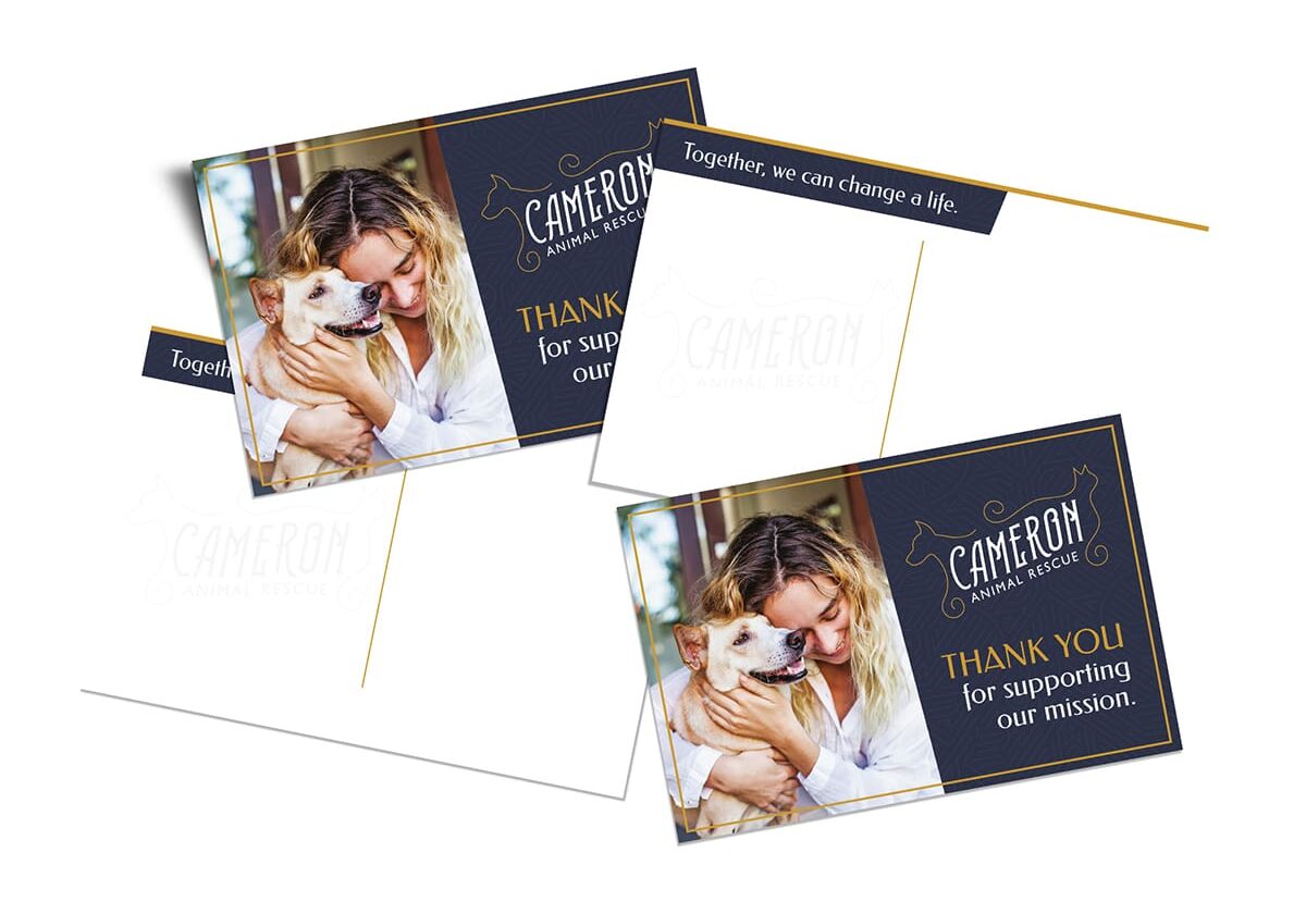mockup of postcards for Cameron Animal Rescue